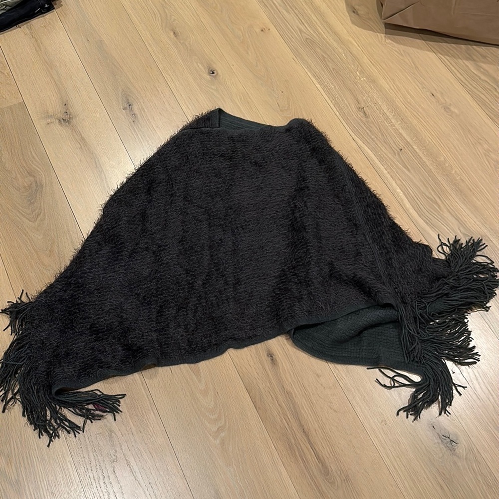 Signature Style Dark Grey Fuzzy Shawl Sweater